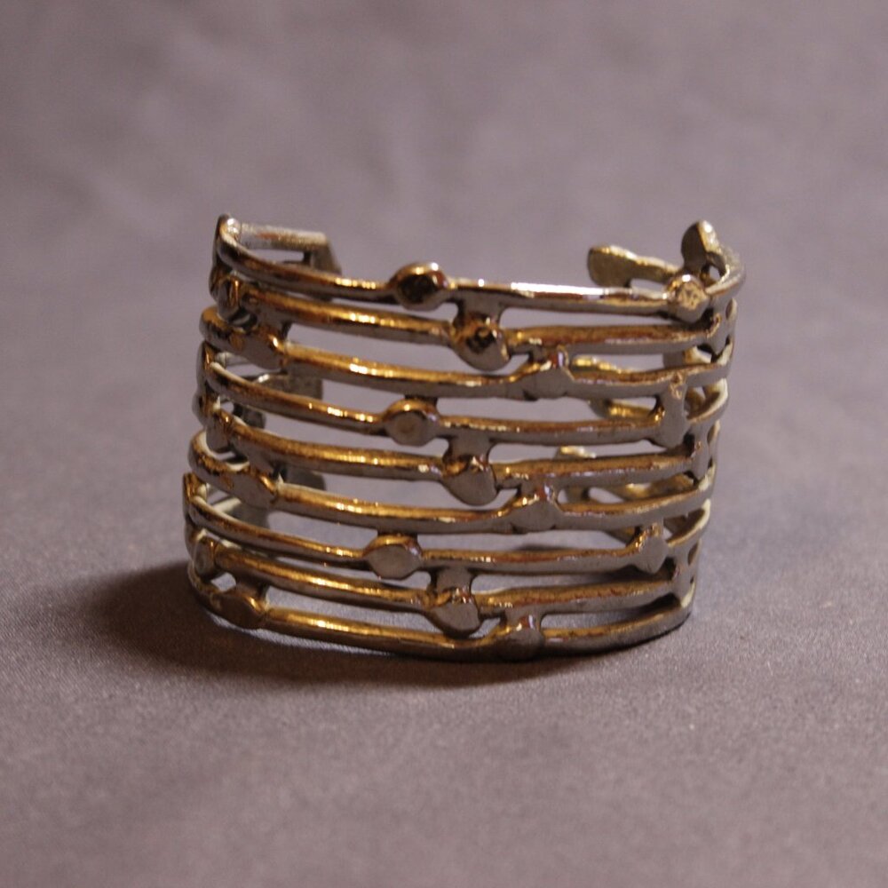 Silver Stack Ring Cuff Bracelet - Silver Plated - image 3